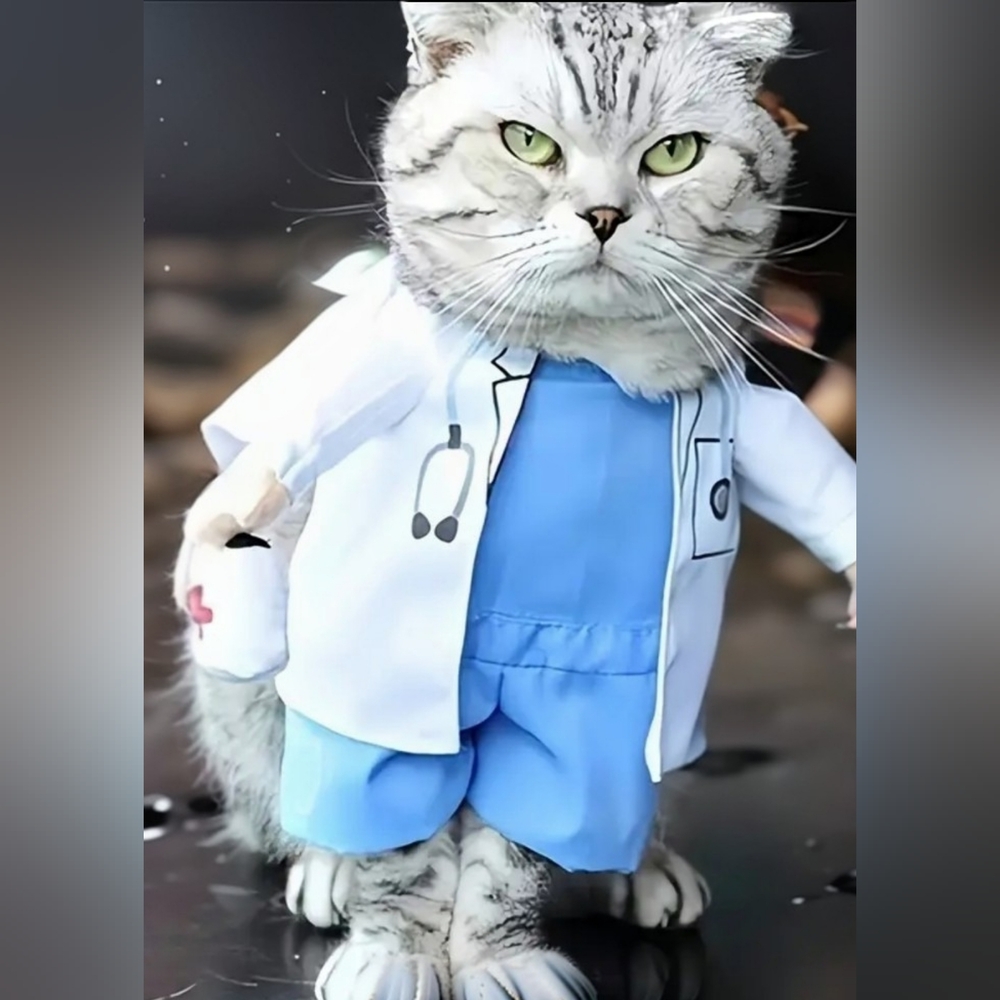 Cat Doctor Costume - White and Blue Size M